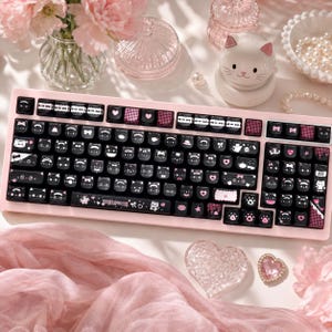 99 st pastellsvarta söta katter mekaniska tangentbord MAO-profiltangenter kawaii-tangentbordsset tecknade djurpresent till kattälskare tjejer