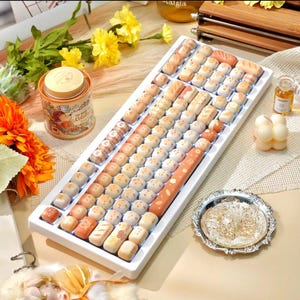 99 Pcs Pastel Cute Bread Mechanical Keyboard MOG Profile Keycap Kawaii Keycaps Set Cartoon Animal Gift for Cat Lovers Girls