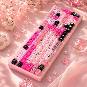 99 st pastellfärgade söta rosa svarta katter mekaniska tangentbord MAO-profiltangenter kawaii tangentbordsset tecknade djurpresent till kattälskare tjejer