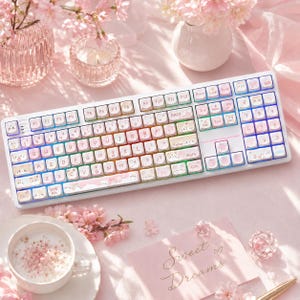 108 st pastellrosa söt katt mekaniskt tangentbord MAO-profil tangentbord kawaii tangentbordsset tecknat djur present till kattälskare tjejer