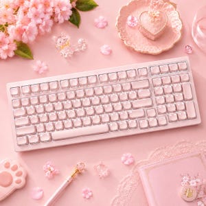 99 st pastellrosa söta kattöron mekaniska tangentbord MAO-profil tangentbord kawaii tangentbordsset tecknade djur present till kattälskare tjejer