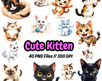 Playful Kitten Clipart Set, High-Resolution PNG Images (Digital Download)
