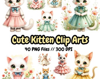 Kitten Clipart PNGs, Dressed Cats Art, 40 Images (Digital Download)