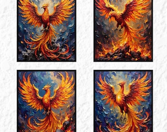 フェニックス水彩画ポスター フェニックス鳥アートプリント 火の鳥