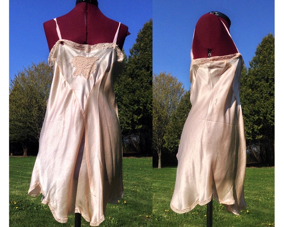 1930s-1940s Peach Slip Nightie / Vintage Teddy / 1