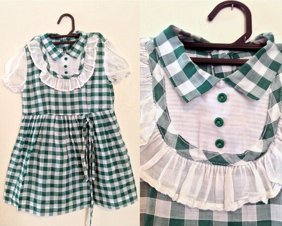 green and white checkered dress