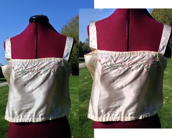 1900s Silk Wrap Blouse Embroidered / Early Century