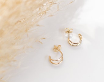 Tiny Double Hoops, Gold Filled Double Hoops, Tiny Gold Hoops, Huggie Hoops, 14kt Gold Filled Small Hoops, Double Piercing Hoops