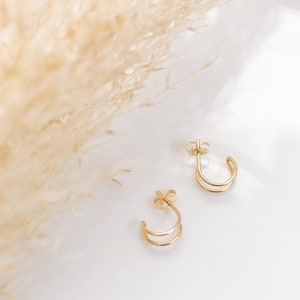 Tiny Double Hoops, Gold Filled Double Hoops, Tiny Gold Hoops, Huggie Hoops, 14kt Gold Filled Small Hoops, Double Piercing Hoops