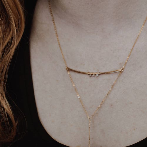 Raw Diamond shops Necklace, 14k Gold Filled, Lariat Layering Necklace, Minimal Necklace, Gift for Her Gold Filled Lariat Necklace