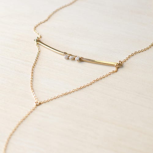 Raw Diamond shops Necklace, 14k Gold Filled, Lariat Layering Necklace, Minimal Necklace, Gift for Her Gold Filled Lariat Necklace