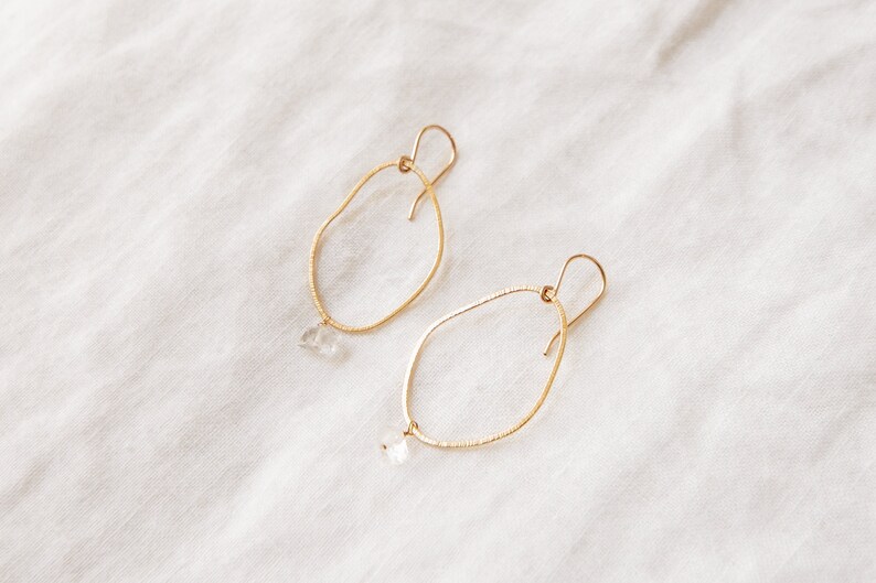 Dangle Loop Earrings, Herkimer Diamond Earrings, Gold Loop Earrings, Large Loop Earrings, Statement Dangle Earrings image 3