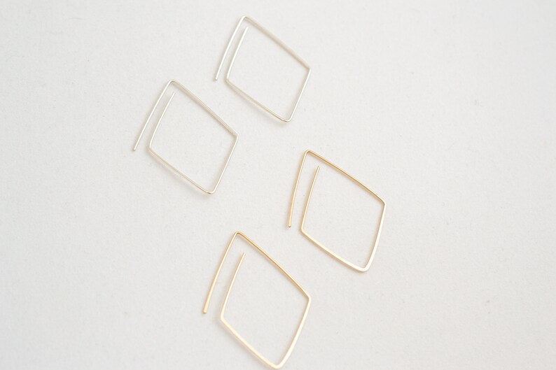 Small Gold Hoop Earrings Geometric Gold Earrings Simple Gold Earrings Diamond Earrings image 3