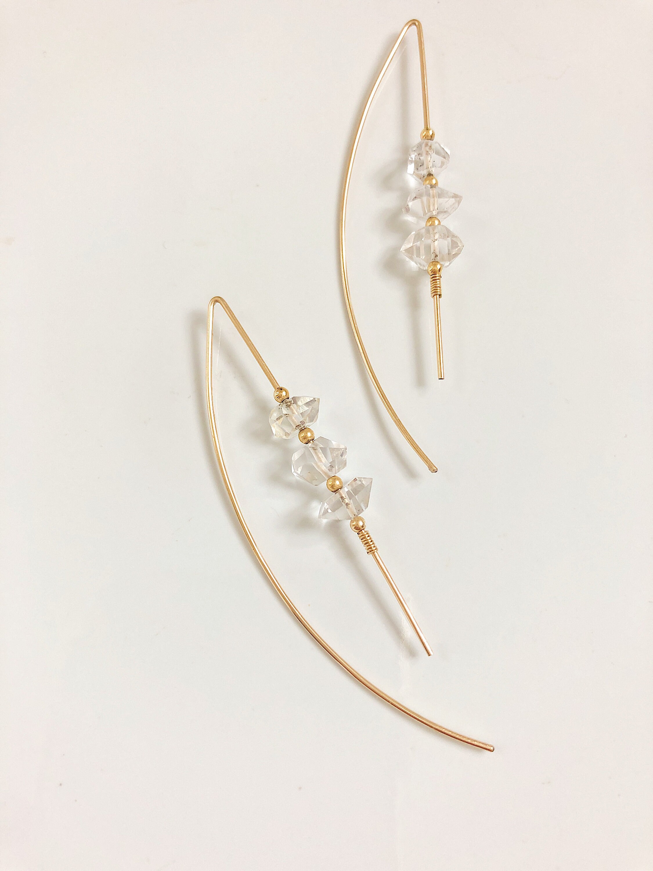 Herkimer Diamond Gold Threader Earrings, Dainty Threader Earrings