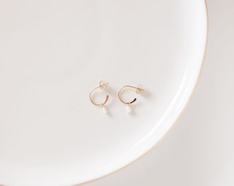Small Pearl Hoops, Pearl Hoops, Minimalist Pearl Earrings, Minimalist Pearl Hoops, Simple Bridal Earrings, June Birthstone Gift