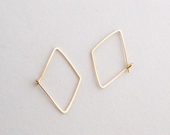 Small Hoop Earrings, Layering Earrings, Diamond Shaped Gold Hoops, Small Gold Hoops, Small Gold Earrings, Simple Gold Earrings