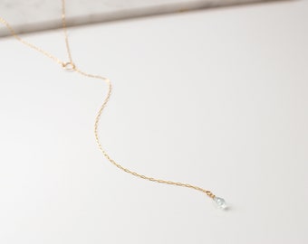 Aquamarine Lariat Necklace, Gemstone Lariat Necklace, Adjustable Gemstone Necklace, Gold Filled Aquamarine Necklace, Layering Lariat