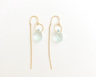 Aquamarine Threader Earrings, Gold Filled Aquamarine Earrings, March Birthstone Jewelry, Bridesmaid Earrings, Handmade Aquamarine Earrings,