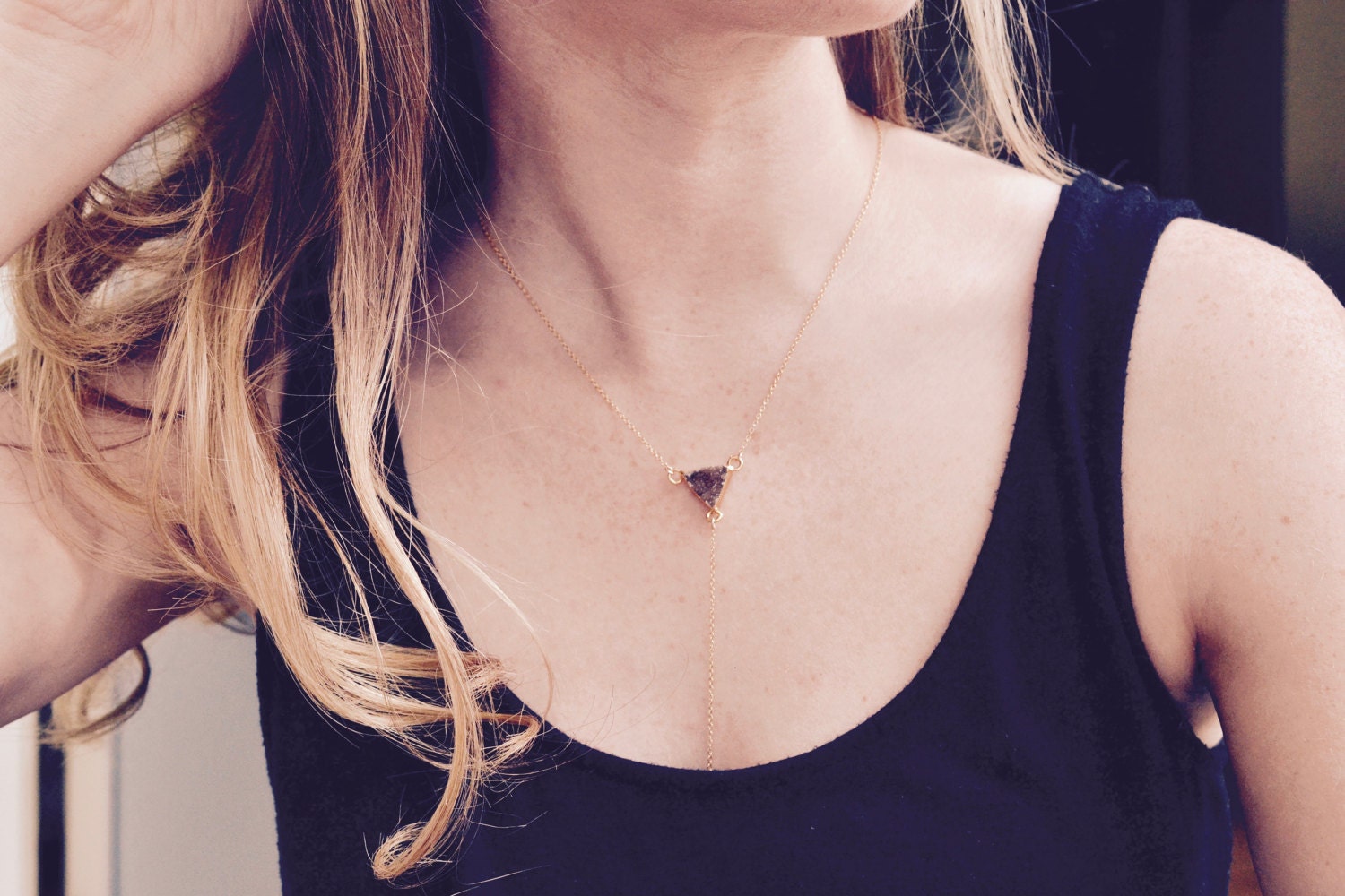 Body Chain Necklace Druzy Necklace Triangle Druzy Necklace Etsy
