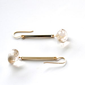Gold Bar Earrings Quartz Earrings Rutilated Quartz Earrings Gold Earrings Modern Bridal Earrings Bridesmaid Earrings