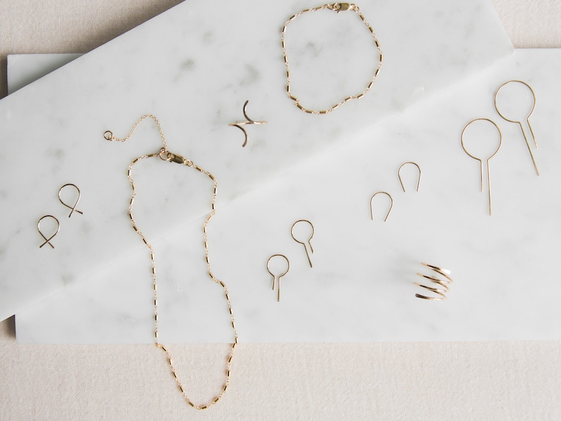 Geometric Hoops, Gold Minimalist Hoops, Unique Gold Hoops, Gold Wire Earrings, Dainty Modern Gold Earrings, Simplistic Gold Earrings image 4