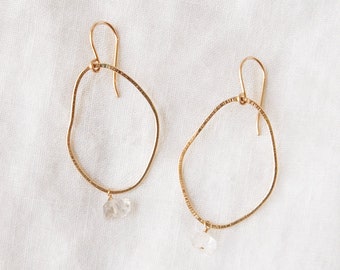 Dangle Loop Earrings, Herkimer Diamond Earrings, Gold Loop Earrings, Large Loop Earrings, Statement Dangle Earrings