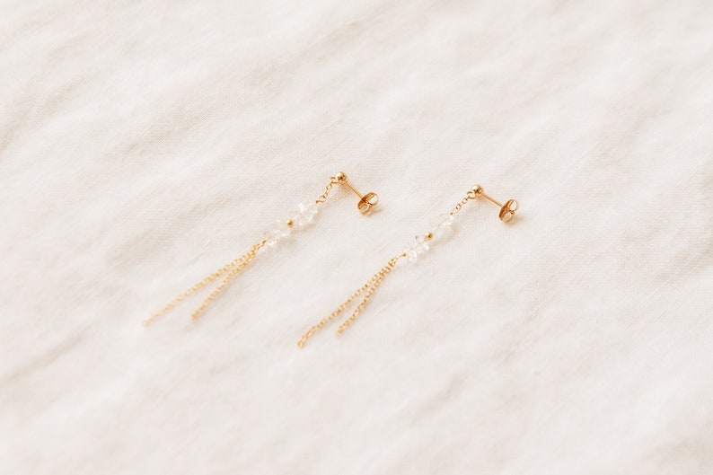 Herkimer Diamond Earrings, Long Chain Earrings, Long Gold Earrings, Long Bridal Earrings, Gold Chain Earrings image 5