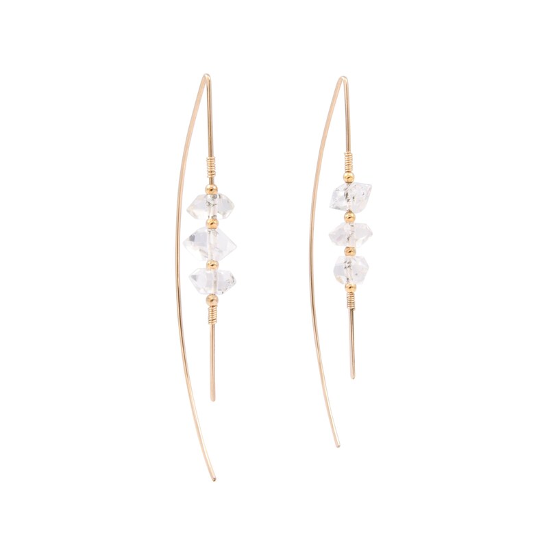 Herkimer Diamond Gold Threader Earrings, Dainty Threader Earrings
