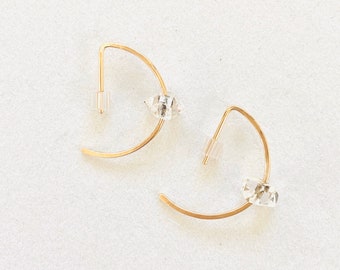 Herkimer Diamond Hoops, Small Gold Filled Hoops, Threader Hoops, Herkimer Diamond Threaders