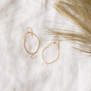 Dangle Loop Earrings, Herkimer Diamond Earrings, Gold Loop Earrings, Large Loop Earrings, Statement Dangle Earrings image 4