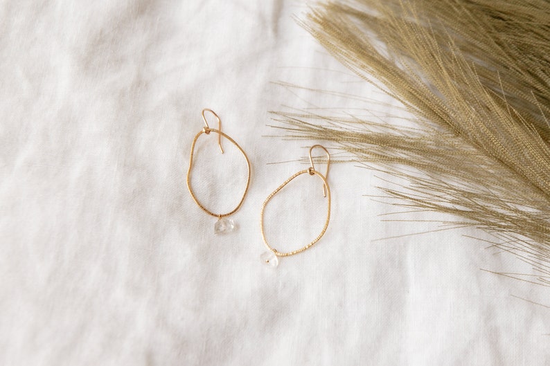 Dangle Loop Earrings, Herkimer Diamond Earrings, Gold Loop Earrings, Large Loop Earrings, Statement Dangle Earrings image 4