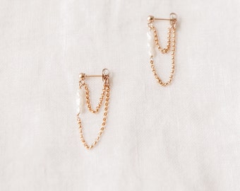 Pearl Jacket Earrings, Pearl Chain Earrings, Gold Jacket Earrings, Pearl Huggie Earrings, Pearl and Gold Earrings