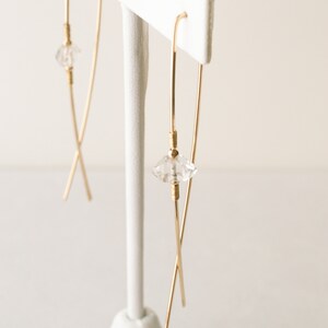 Minimalist Threaders, Herkimer Diamond Earrings, Modern Simplistic Earrings, Dainty Gold Earrings image 2