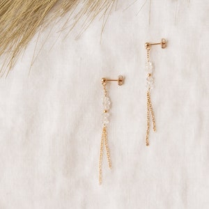 Herkimer Diamond Earrings, Long Chain Earrings, Long Gold Earrings, Long Bridal Earrings, Gold Chain Earrings image 6