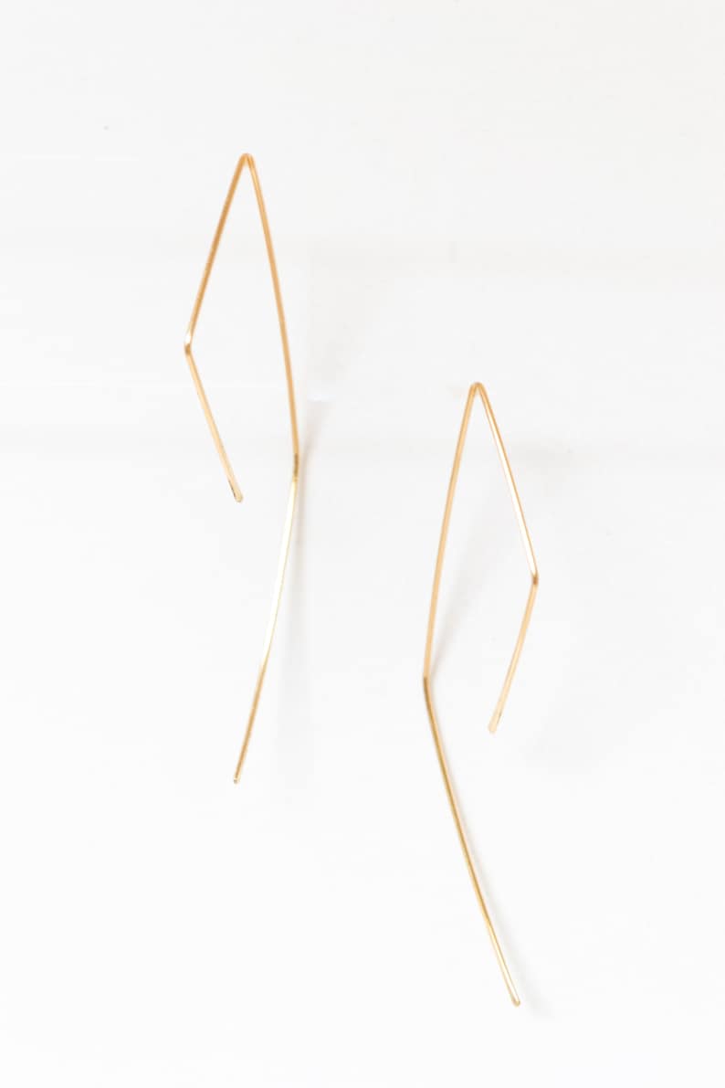 Geometric Threader Earrings Simple Gold Earrings Gold Hoop Earrings Geometric Hoop Earrings image 3