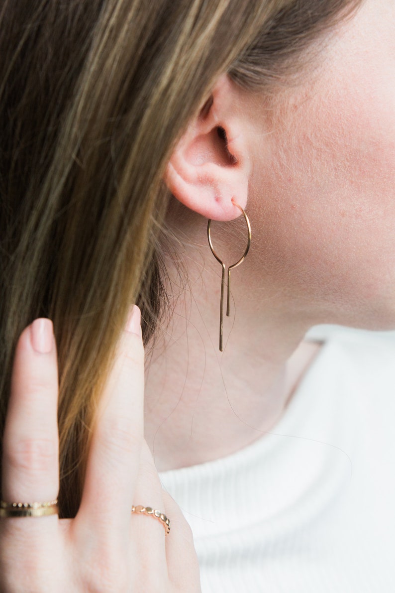 Geometric Hoops, Gold Minimalist Hoops, Unique Gold Hoops, Gold Wire Earrings, Dainty Modern Gold Earrings, Simplistic Gold Earrings image 3