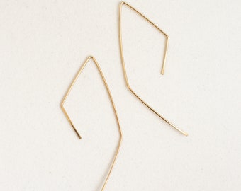 Geometric Threader Earrings Simple Gold Earrings Gold Hoop Earrings Geometric Hoop Earrings