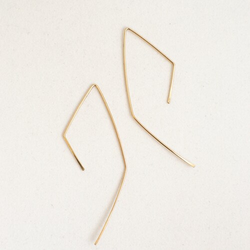 Geometric Threader Earrings Simple Gold Earrings Gold Hoop Etsy