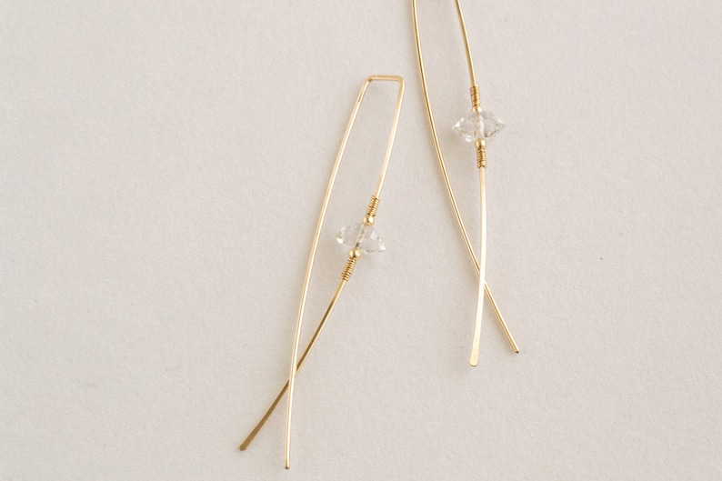 Minimalist Threaders, Herkimer Diamond Earrings, Modern Simplistic Earrings, Dainty Gold Earrings image 1