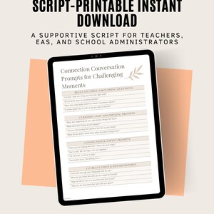 Guión de conversación restaurativa imprimible / Plantilla de apoyo conductual / Formulario de preguntas restaurativas para docentes y personal escolar