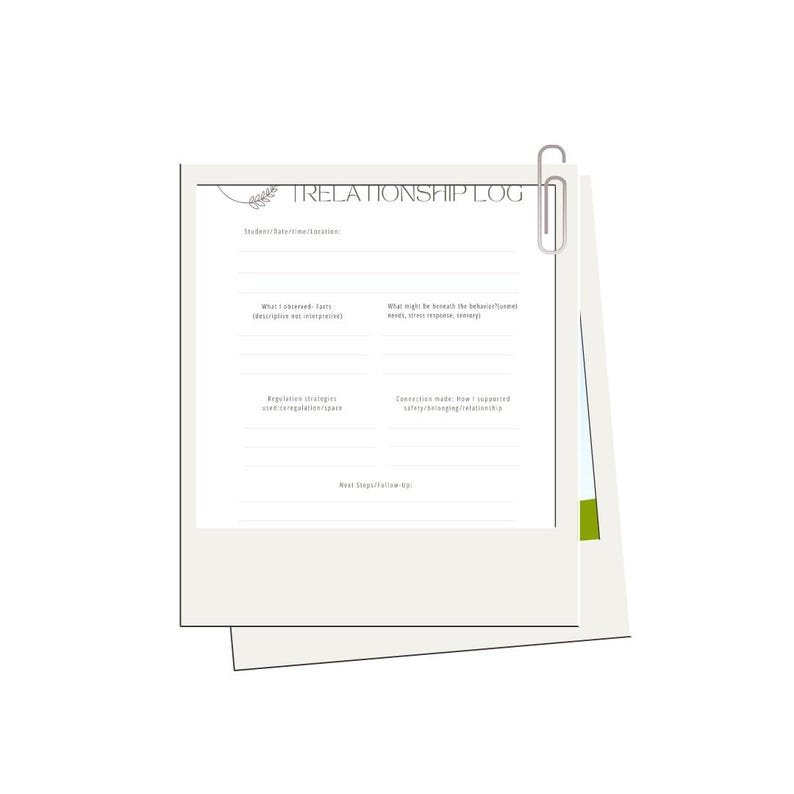 Teacher Behavior Log Printable-trauma Informed Classroom Form-student ...