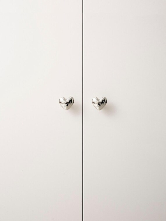 Cabinet Knobs: Polished Chrome, Heart Shape, Modern Silver, Nursery Dresser Hardware