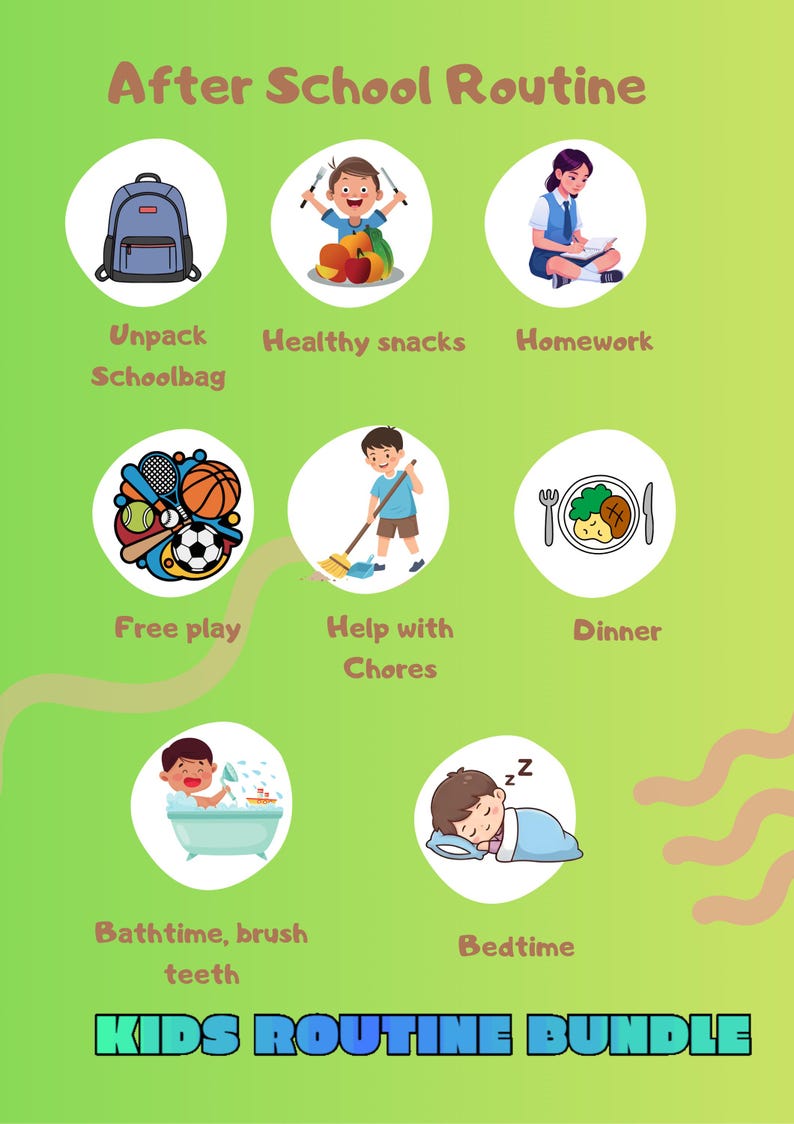 Kids After School Routine Chart, Visual Schedule, ADHD Support (instant ...