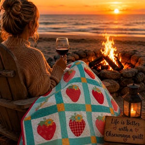 Lori Holt Strawberry Farmhouse Quilt – 53.5" x 66.5" – Luxury Heirloom Quilt – One of a Kind image 3