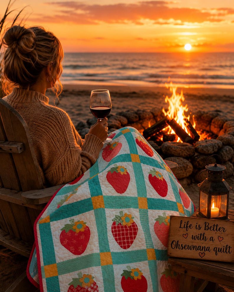 Lori Holt Strawberry Farmhouse Quilt – 53.5" x 66.5" – Luxury Heirloom Quilt – One of a Kind image 3