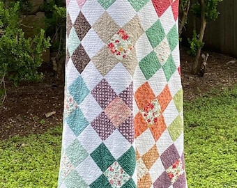 Bunte Patchwork Decke, Handgemachte Patchwork Decke, Modernes Wohn Dekor, Bunter Couch Überwurf, 69”x69”