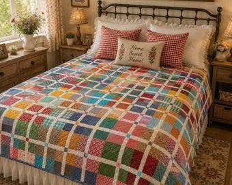 Handmade Lori Holt Patchwork Quilt – Luxury Heirloom Quilt – One of a Kind - 66"x77"