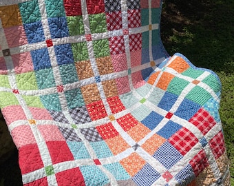 Lori Holt Plaid Quilt, Handgemachte Plaid Quilt, 66x70, Patchwork Plaid Bettwäsche, Bauernhaus Quilt