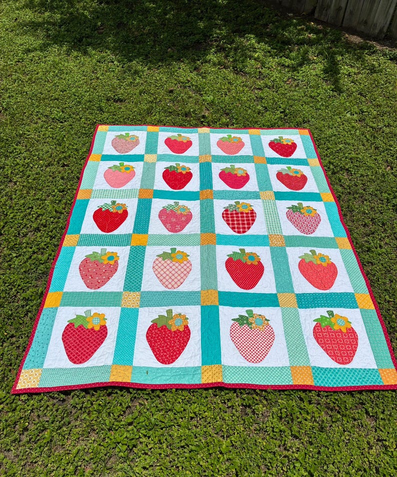 Lori Holt Strawberry Farmhouse Quilt – 53.5" x 66.5" – Luxury Heirloom Quilt – One of a Kind image 16