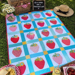 Lori Holt Strawberry Farmhouse Quilt – 53.5" x 66.5" – Luxury Heirloom Quilt – One of a Kind image 1